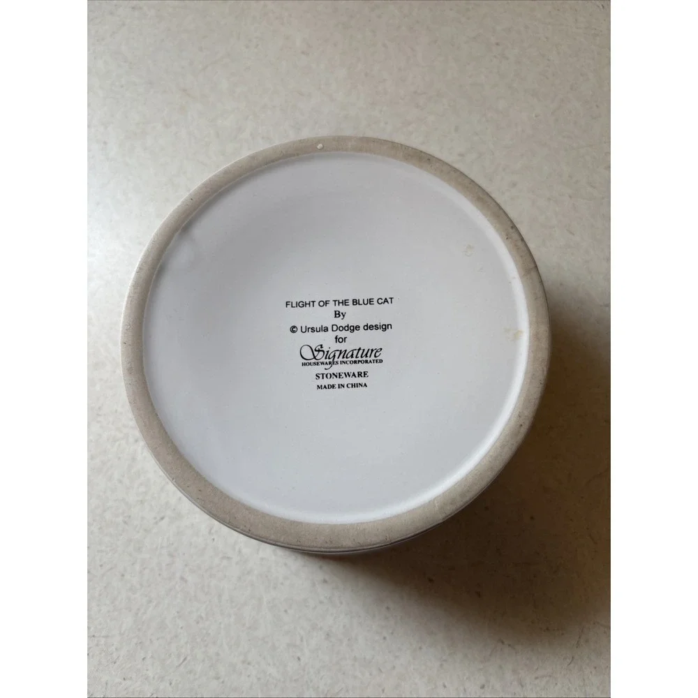 Ursula Dodge Cat Pet Bowl Signature Housewares Flight Of The Blue Cat Stoneware